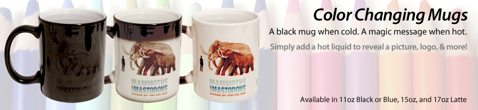 Color changing mugs coming in 11oz, 15oz, and 17oz latte